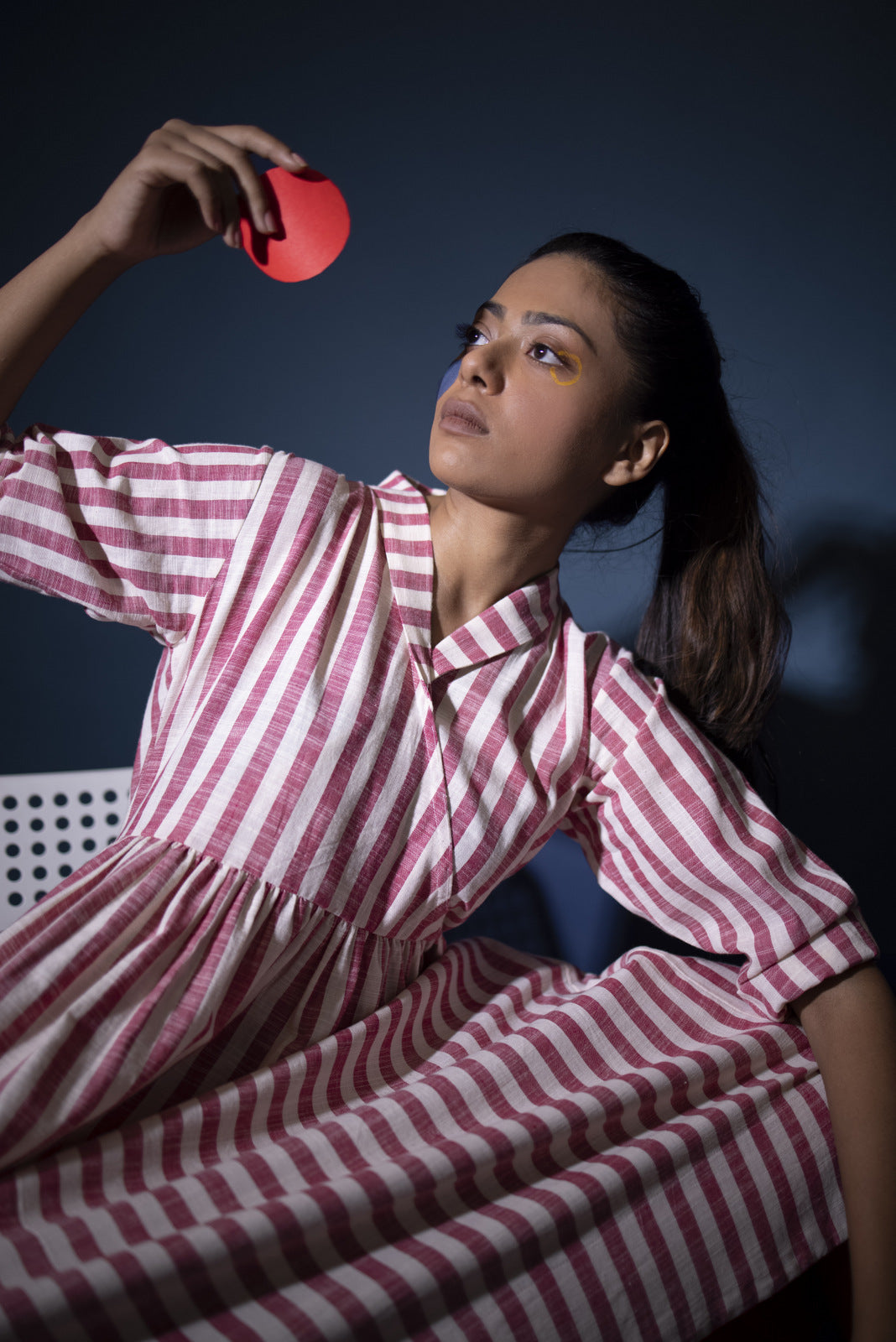 Red White gathered dress