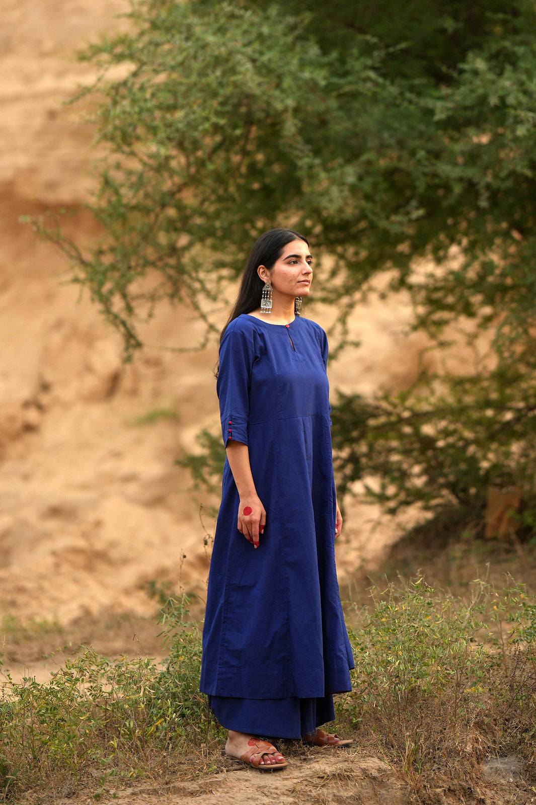 Egyptian blue Kalidaar Kurta Set with Dupatta
