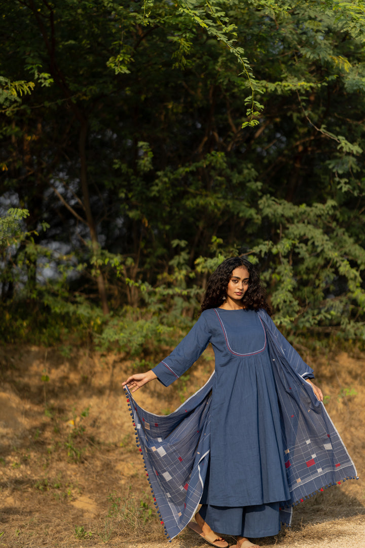Earthy Blue Kurta Set with Dupatta