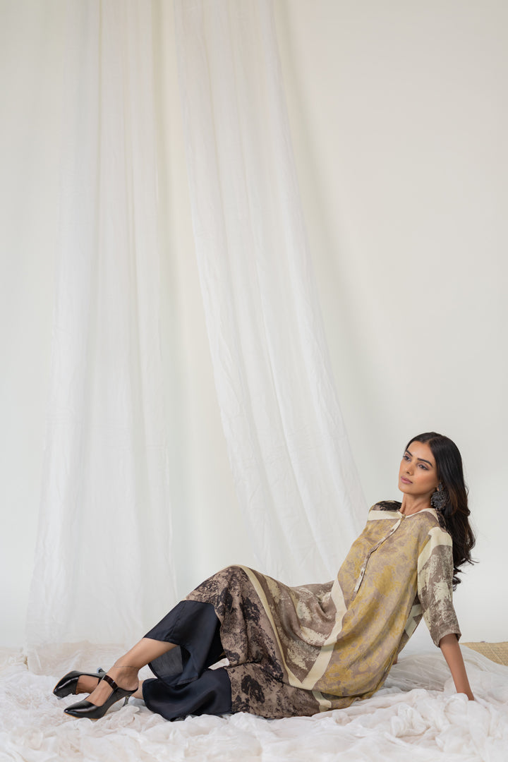 Sandstone Symphony Modal Silk Kurta Set