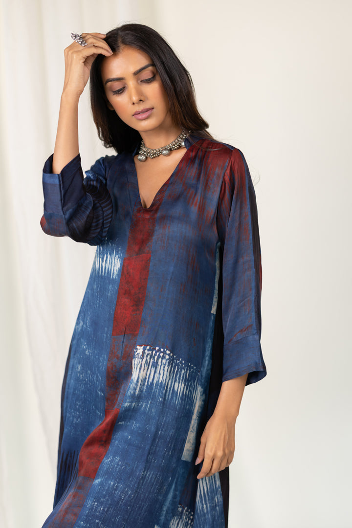 Navy Crimson Streak Modal Silk Kurta