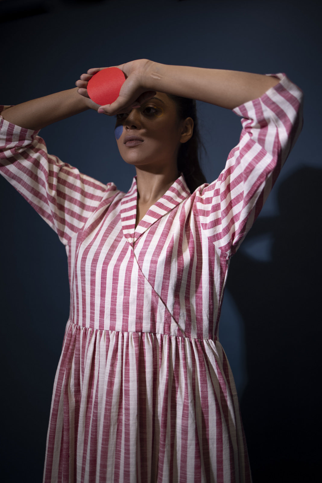 Red White gathered dress
