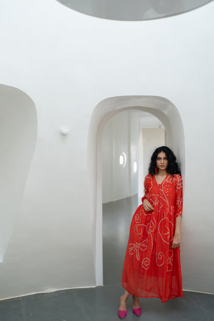 Fiery Orange Bandhani Dress
