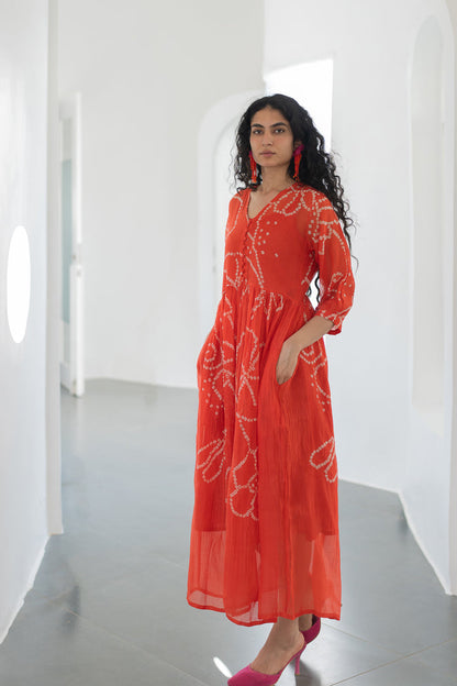 Fiery Orange Bandhani Dress