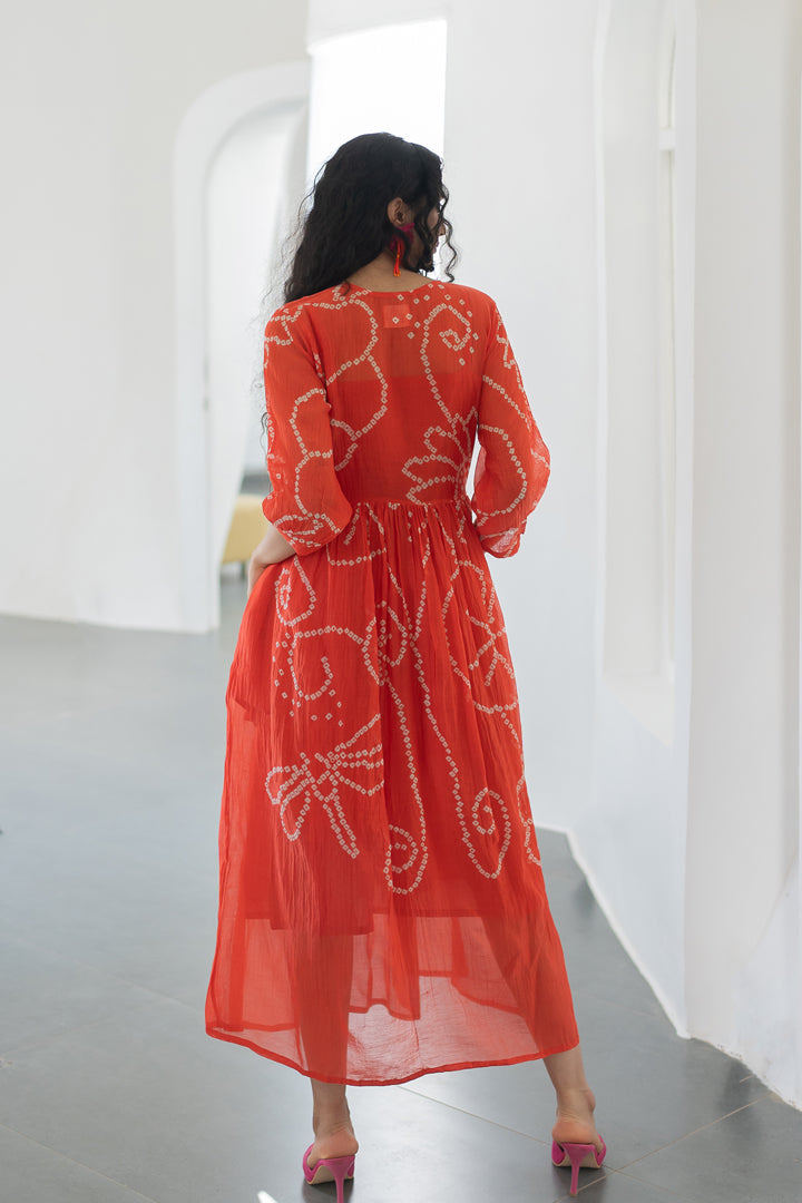 Fiery Orange Bandhani Dress
