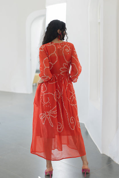Fiery Orange Bandhani Dress