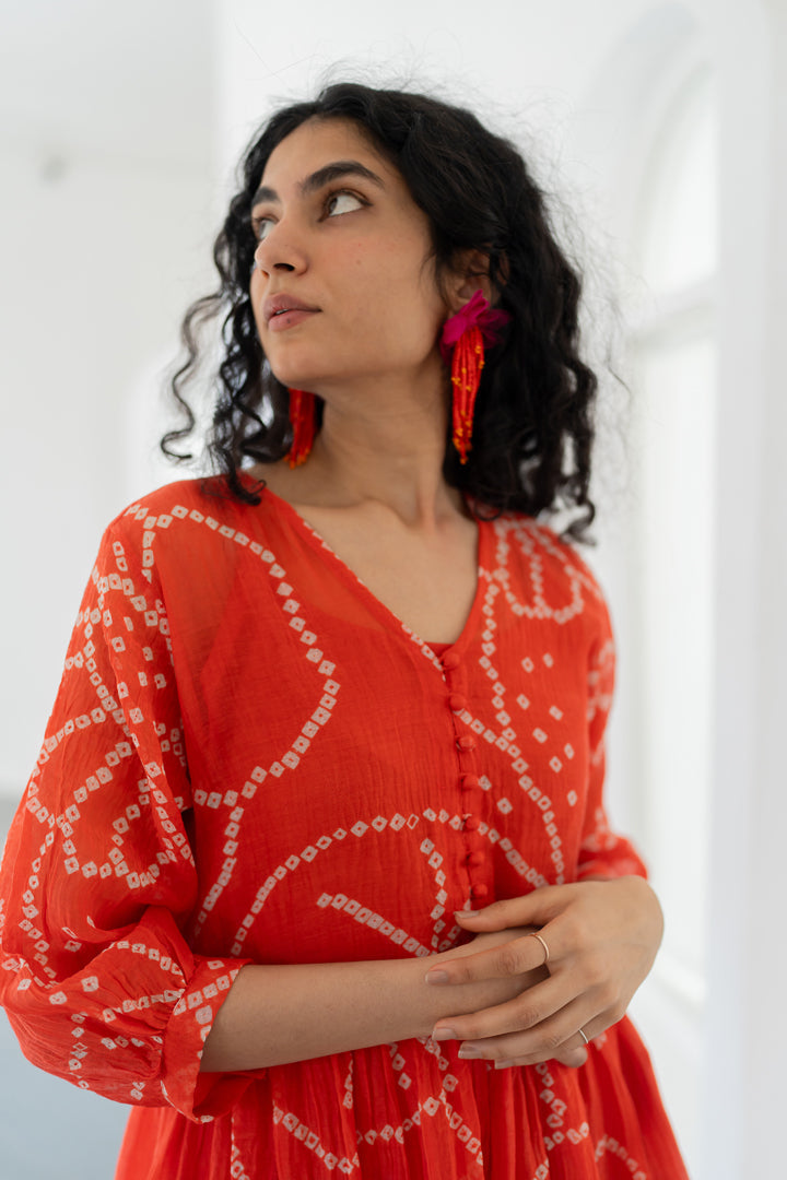 Fiery Orange Bandhani Dress