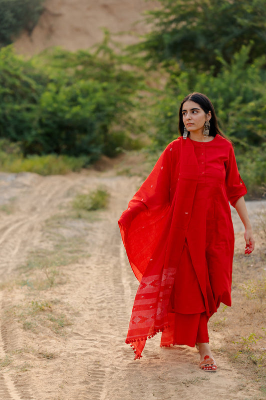 Vivid Red Kurta Set