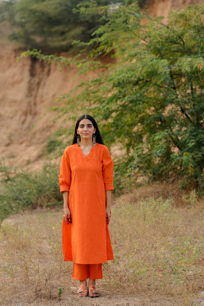 Orange Kurta Set with Blue Jaamdani Dupatta
