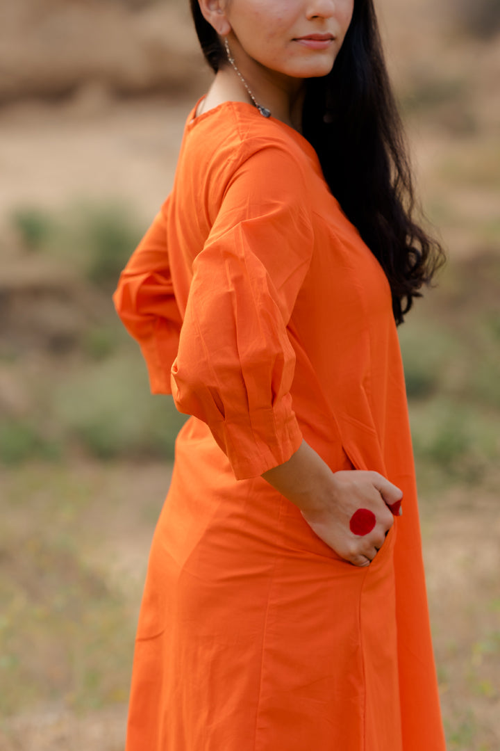 Orange Kurta Set with Blue Jaamdani Dupatta