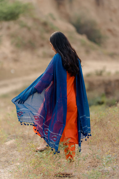 Orange Kurta Set with Blue Jaamdani Dupatta