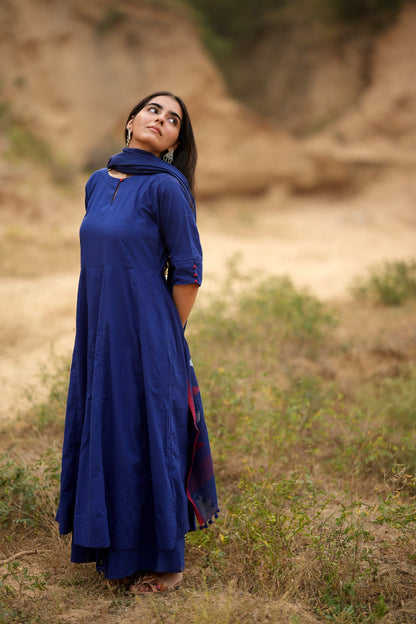 Egyptian blue Kalidaar Kurta Set with Dupatta