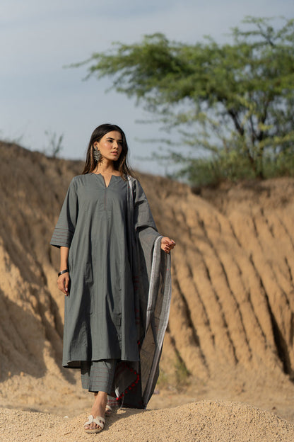 Fossil Grey Kurta Set with Dupatta