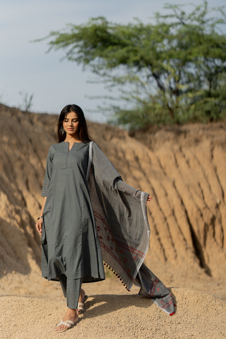 Fossil Grey Kurta Set with Dupatta