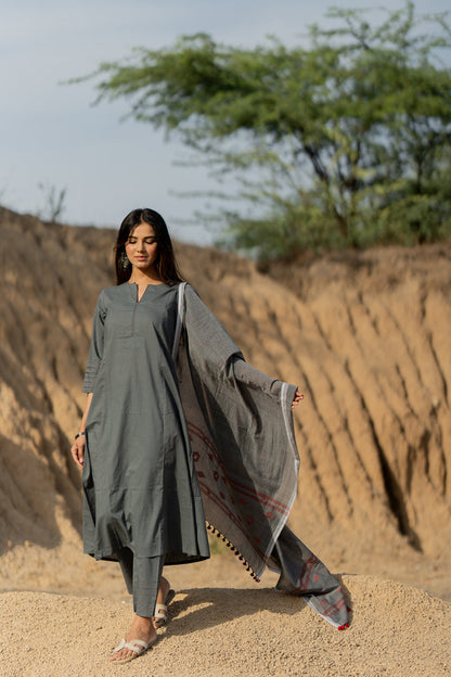 Fossil Grey Kurta Set with Dupatta