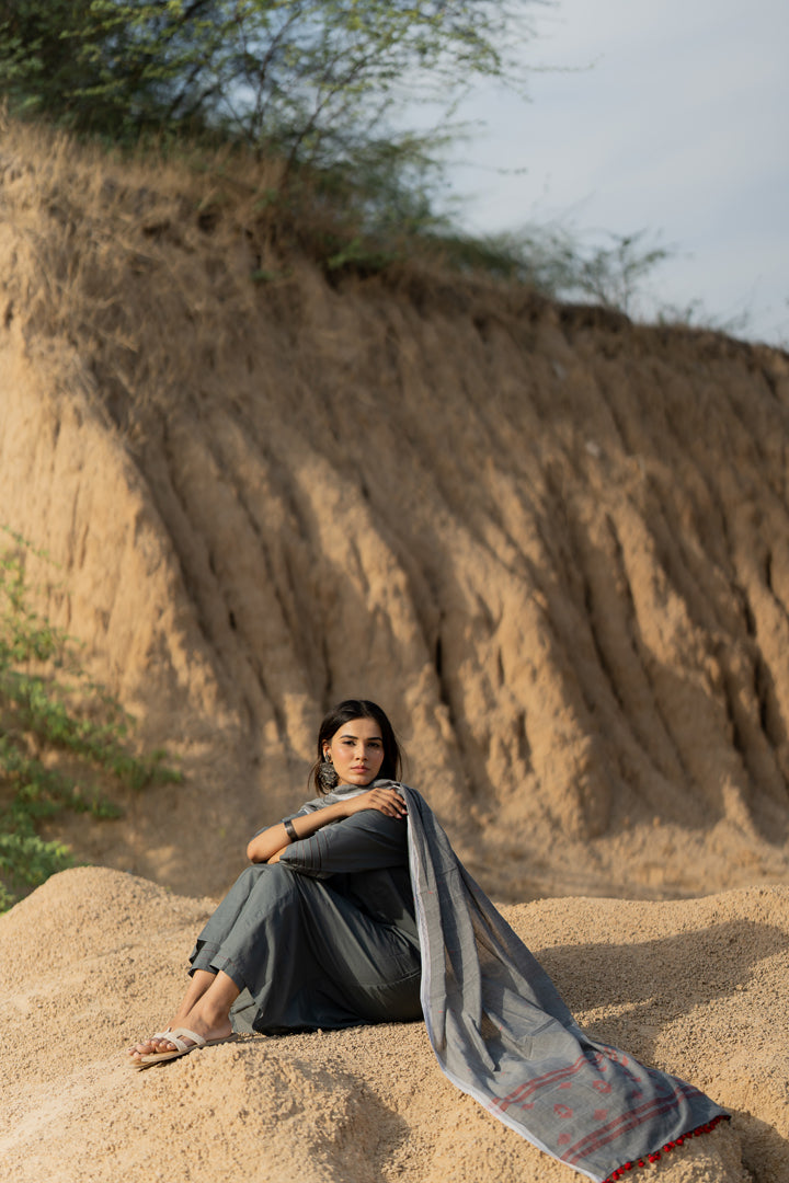 Fossil Grey Kurta Set with Dupatta