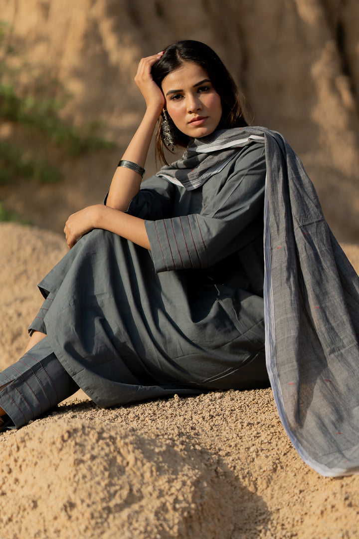 Fossil Grey Kurta Set with Dupatta