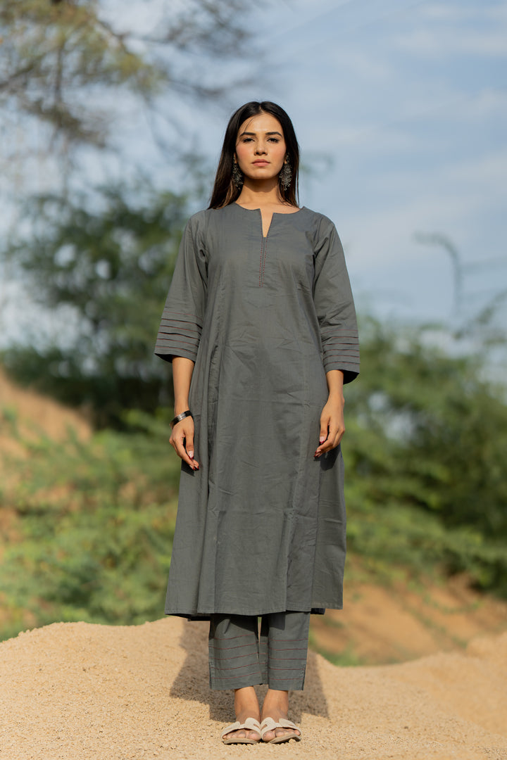 Fossil Grey Kurta Set with Dupatta