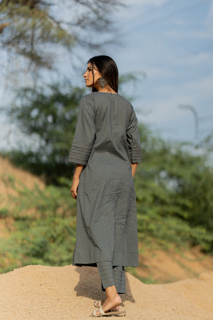 Fossil Grey Kurta Set with Dupatta