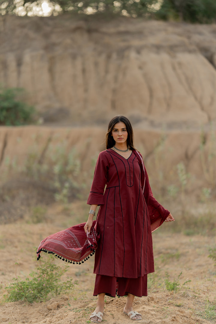 Mahogany Maroon Kurta Set with Dupatta