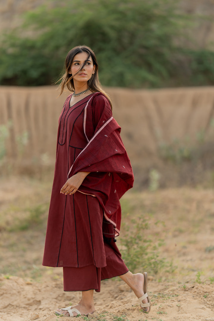 Mahogany Maroon Kurta Set with Dupatta