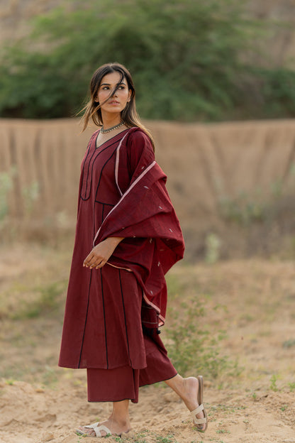 Mahogany Maroon Kurta Set with Dupatta