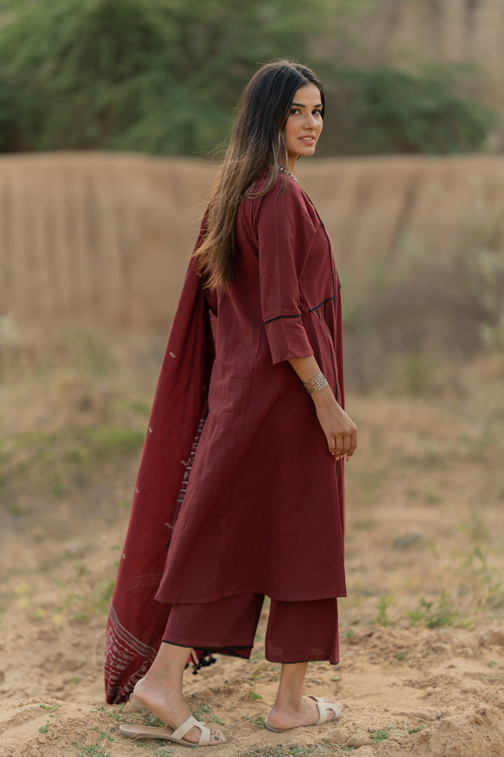 Mahogany Maroon Kurta Set with Dupatta