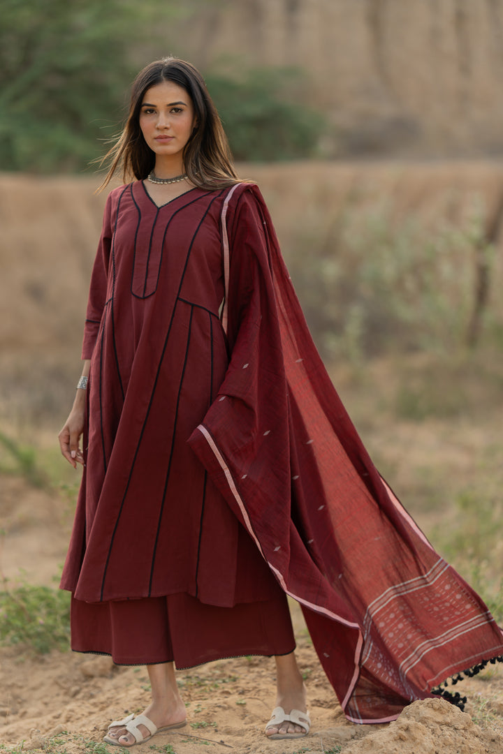 Mahogany Maroon Kurta Set with Dupatta