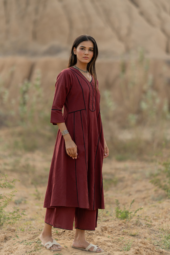 Mahogany Maroon Kurta Set with Dupatta