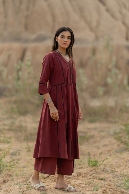Mahogany Maroon Kurta Set with Dupatta