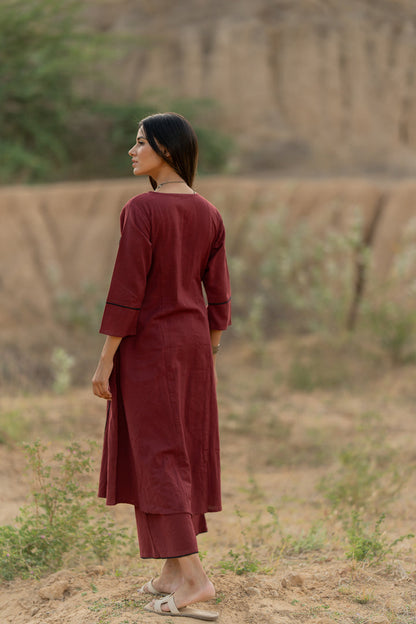 Mahogany Maroon Kurta Set with Dupatta