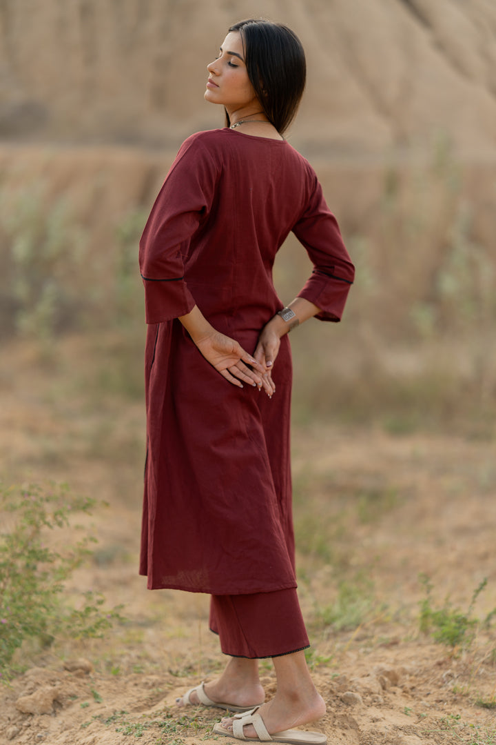 Mahogany Maroon Kurta Set with Dupatta