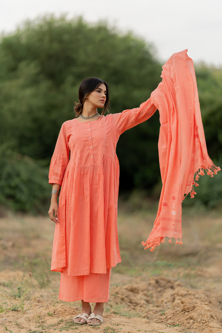Peach Rose Jaamdani Dupatta