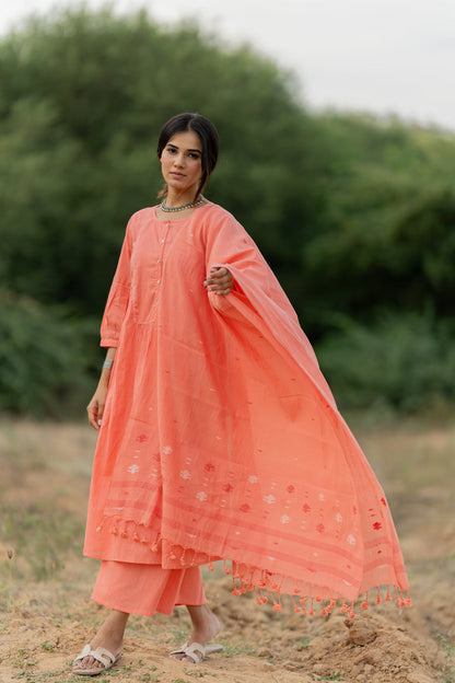 Peach Rose Jaamdani Dupatta