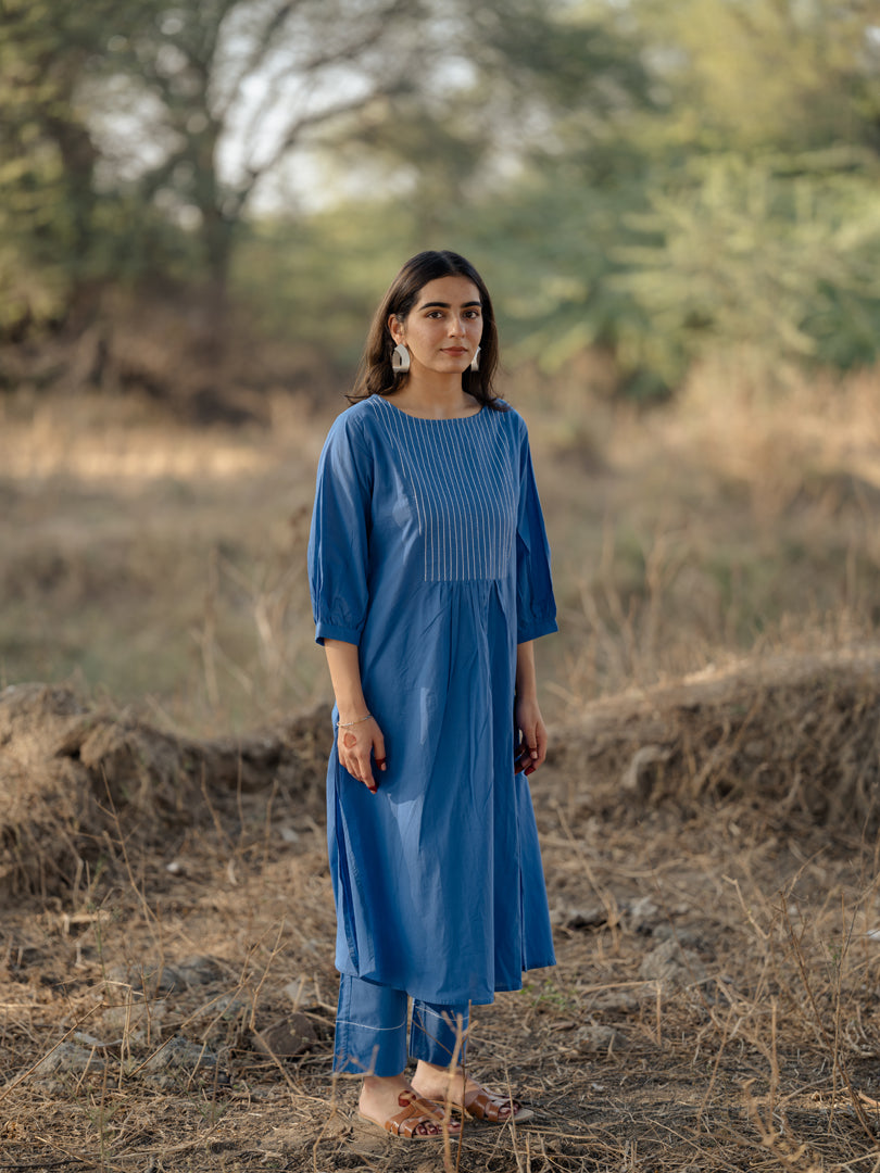 Deep sky kurta set with jaamdani Dupatta