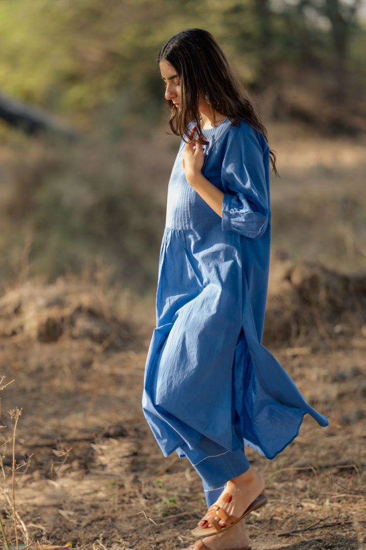 Deep sky kurta set with jaamdani Dupatta
