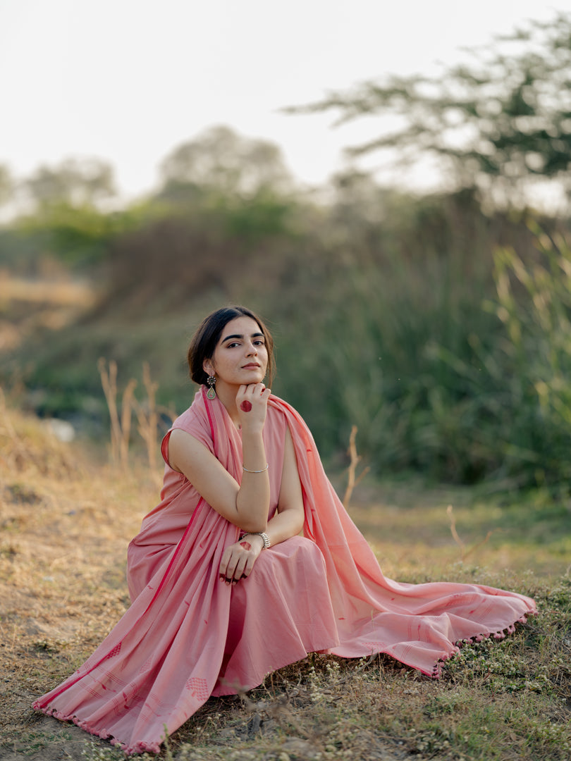 Sugar pink kurta set with jaamdani dupatta