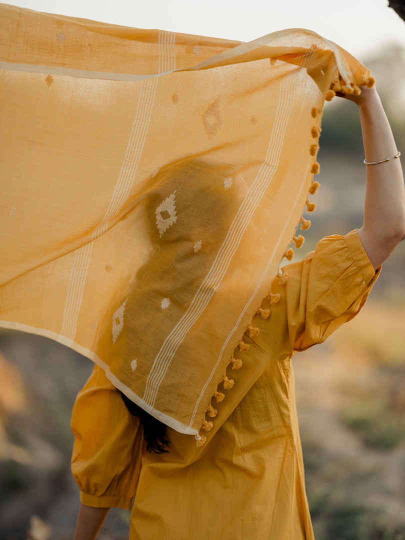 Mustard Kurta Set with jaamdani Dupatta