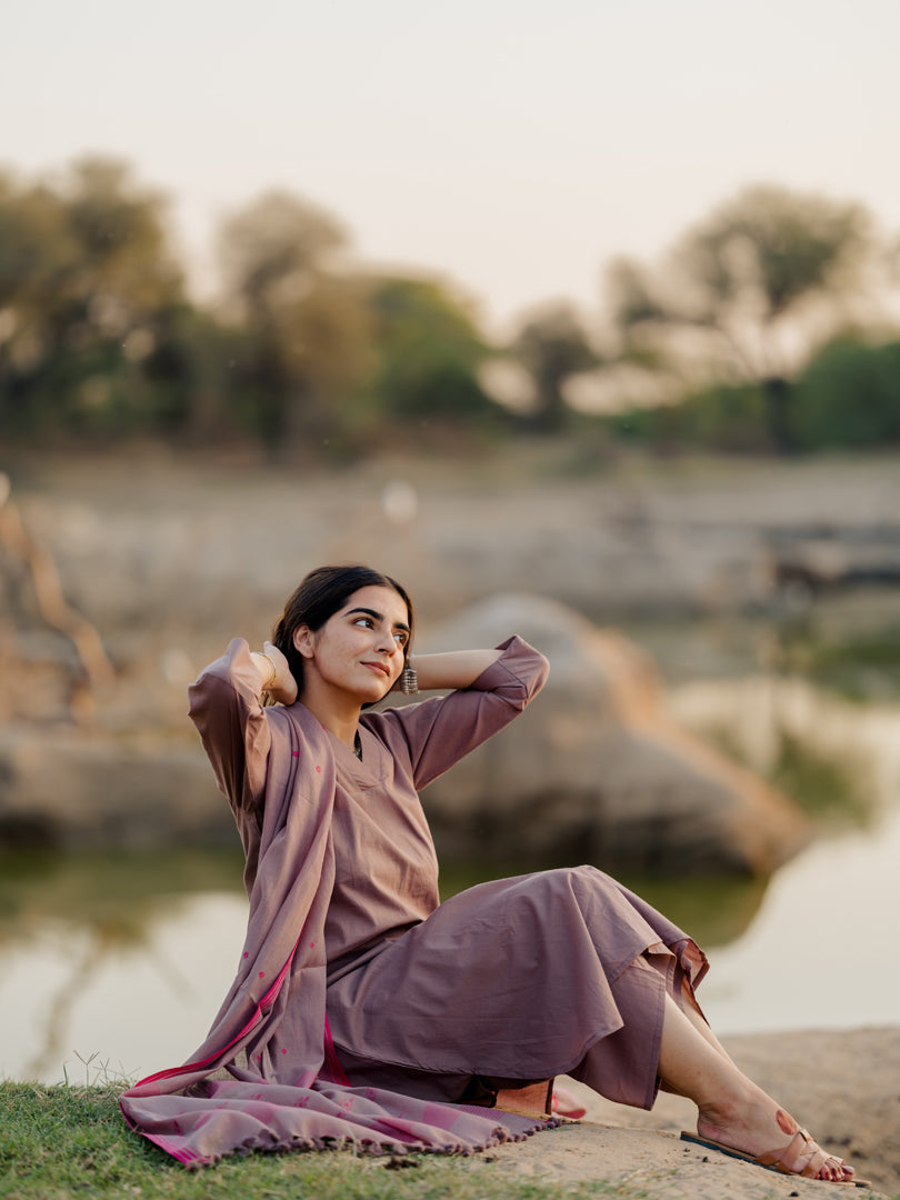 Mauve Kurta set with Dupatta