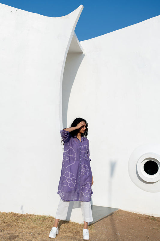 Periwinkle Bandhej Tunic with white Pants