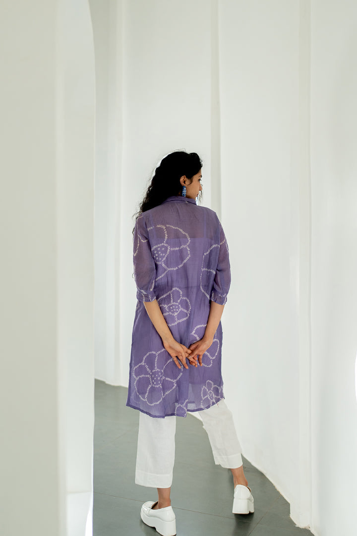 Periwinkle Bandhej Tunic with white Pants