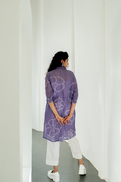 Periwinkle Bandhej Tunic with white Pants