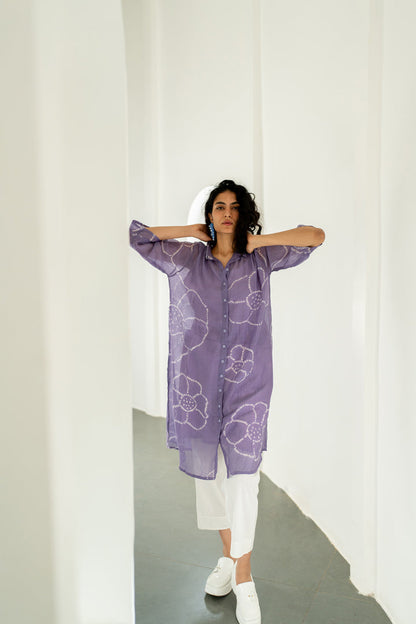 Periwinkle Bandhej Tunic with white Pants