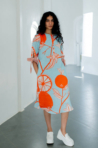 Mandarin Print Cotton Dress