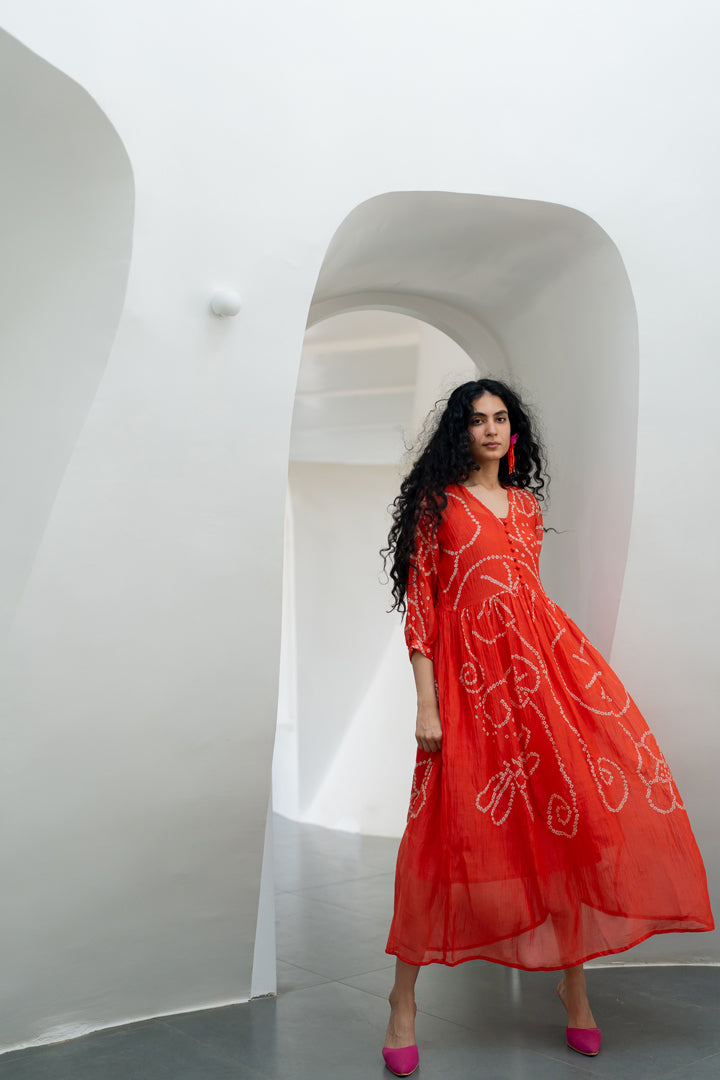 Fiery Orange Bandhani Dress