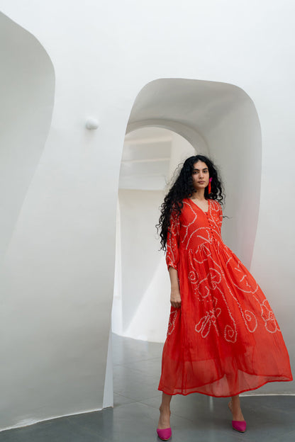 Fiery Orange Bandhani Dress