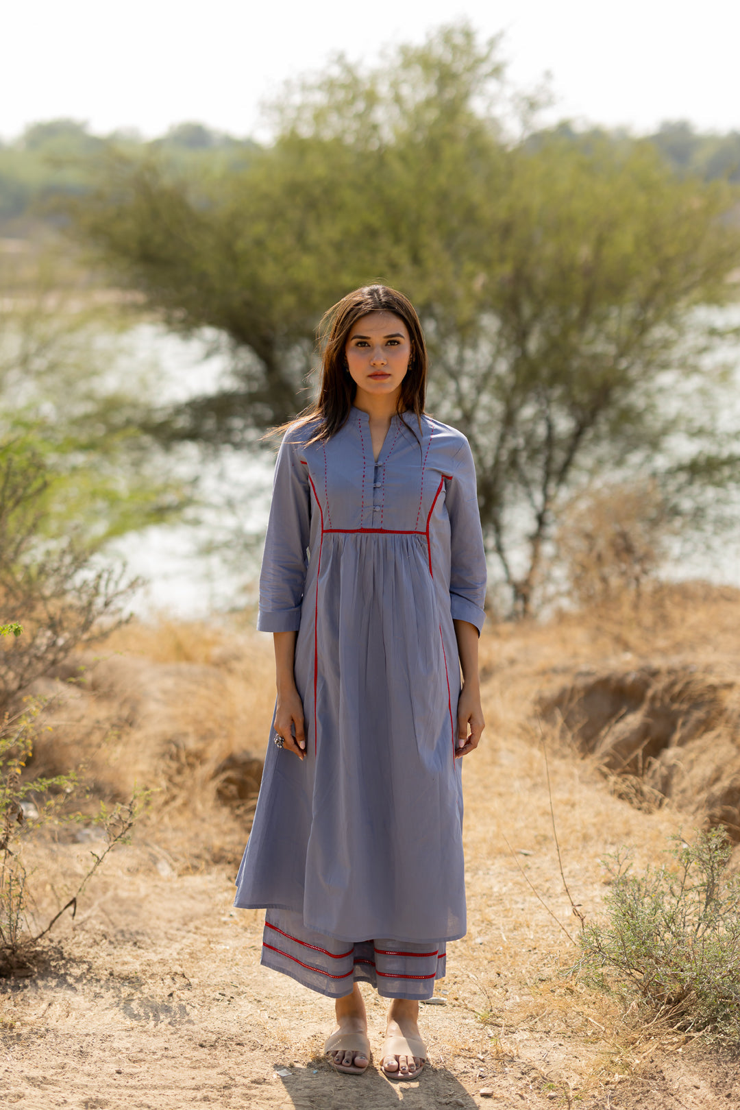 Steel Blue Cotton Kurta Set
