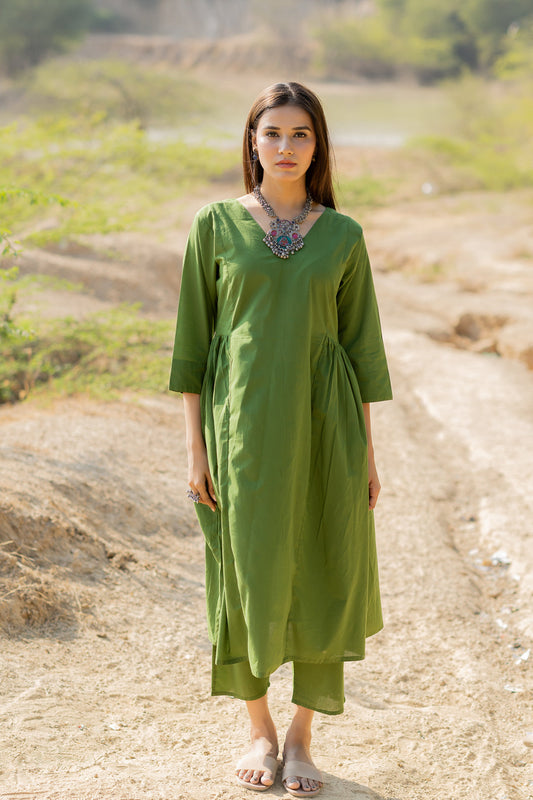Forest Green Gathered Kurta Set