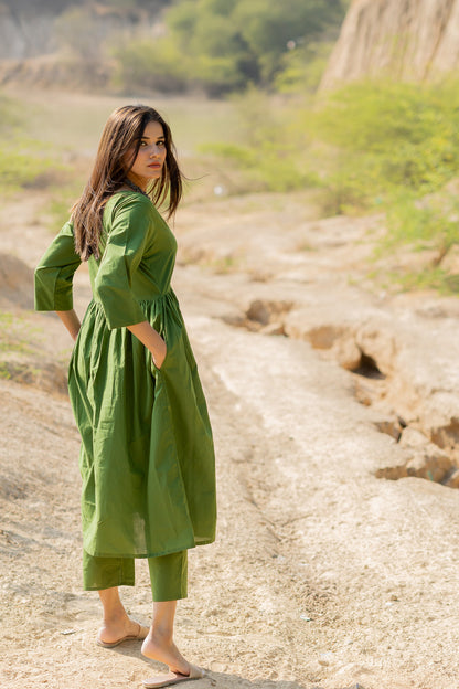 Forest Green Gathered Kurta Set