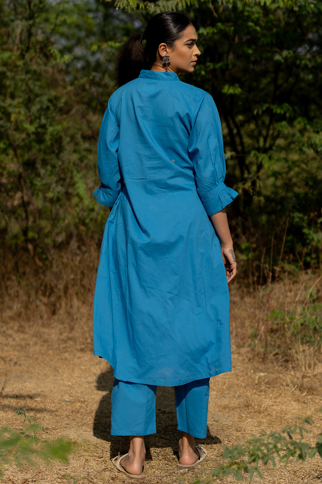 Cyan Blue Kurta Set with Pink Jaamdani Dupatta